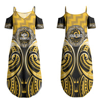 Aotearoa Ngati Whatua Personalised Family Matching Summer Maxi Dress and Hawaiian Shirt Maori Iwi Poutama Puhoro Tattoo LT14 Mom's Dress Yellow - Polynesian Pride