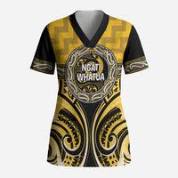 Aotearoa Ngati Whatua Personalised Scrub Top Maori Iwi Poutama Puhoro Tattoo LT14 Adult Yellow - Polynesian Pride