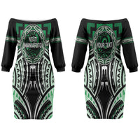 Aotearoa Ngati Maniapoto Personalised Couples Matching Off The Shoulder Long Sleeve Dress and Hawaiian Shirt Maori Iwi Poutama Puhoro Tattoo LT14 - Polynesian Pride
