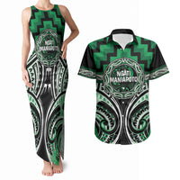Aotearoa Ngati Maniapoto Personalised Couples Matching Tank Maxi Dress and Hawaiian Shirt Maori Iwi Poutama Puhoro Tattoo LT14 Green - Polynesian Pride