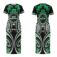 Aotearoa Ngati Maniapoto Personalised Family Matching Short Sleeve Bodycon Dress and Hawaiian Shirt Maori Iwi Poutama Puhoro Tattoo LT14 Mom's Dress Green - Polynesian Pride