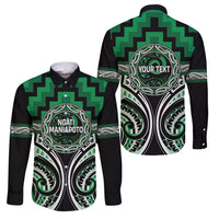 Aotearoa Ngati Maniapoto Personalised Family Matching Summer Maxi Dress and Hawaiian Shirt Maori Iwi Poutama Puhoro Tattoo LT14 Dad's Shirt - Long Sleeve Green - Polynesian Pride