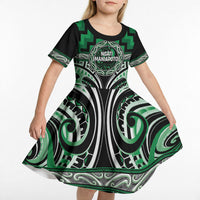 Aotearoa Ngati Maniapoto Personalised Kid Short Sleeve Dress Maori Iwi Poutama Puhoro Tattoo LT14 - Polynesian Pride
