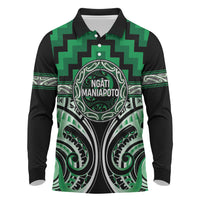 Aotearoa Ngati Maniapoto Personalised Long Sleeve Polo Shirt Maori Iwi Poutama Puhoro Tattoo LT14 Green - Polynesian Pride