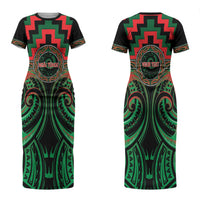 Aotearoa Ngai Tuhoe Personalised Couples Matching Short Sleeve Bodycon Dress and Long Sleeve Button Shirt Maori Iwi Poutama Puhoro Tattoo LT14 - Polynesian Pride
