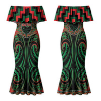 Aotearoa Ngai Tuhoe Personalised Family Matching Mermaid Dress and Hawaiian Shirt Maori Iwi Poutama Puhoro Tattoo LT14 Mom's Dress Green - Polynesian Pride