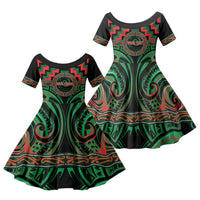 Aotearoa Ngai Tuhoe Personalised Family Matching Mermaid Dress and Hawaiian Shirt Maori Iwi Poutama Puhoro Tattoo LT14 Daughter's Dress Green - Polynesian Pride