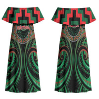 Aotearoa Ngai Tuhoe Personalised Family Matching Off Shoulder Maxi Dress and Hawaiian Shirt Maori Iwi Poutama Puhoro Tattoo LT14 Mom's Dress Green - Polynesian Pride