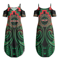 Aotearoa Ngai Tuhoe Personalised Family Matching Summer Maxi Dress and Hawaiian Shirt Maori Iwi Poutama Puhoro Tattoo LT14 Mom's Dress Green - Polynesian Pride