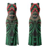 Aotearoa Ngai Tuhoe Personalised Family Matching Tank Maxi Dress and Hawaiian Shirt Maori Iwi Poutama Puhoro Tattoo LT14 Mom's Dress Green - Polynesian Pride