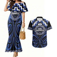 Aotearoa Ngati Tuwharetoa Personalised Couples Matching Mermaid Dress and Hawaiian Shirt Maori Iwi Poutama Puhoro Tattoo LT14 Blue - Polynesian Pride