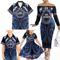Aotearoa Ngati Tuwharetoa Personalised Family Matching Off The Shoulder Long Sleeve Dress and Hawaiian Shirt Maori Iwi Poutama Puhoro Tattoo LT14 - Polynesian Pride