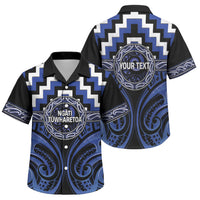 Aotearoa Ngati Tuwharetoa Personalised Family Matching Off Shoulder Maxi Dress and Hawaiian Shirt Maori Iwi Poutama Puhoro Tattoo LT14 Son's Shirt Blue - Polynesian Pride