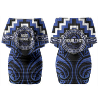 Aotearoa Ngati Tuwharetoa Personalised Family Matching Off Shoulder Short Dress and Hawaiian Shirt Maori Iwi Poutama Puhoro Tattoo LT14 Mom's Dress Blue - Polynesian Pride