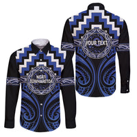 Aotearoa Ngati Tuwharetoa Personalised Family Matching Summer Maxi Dress and Hawaiian Shirt Maori Iwi Poutama Puhoro Tattoo LT14 Dad's Shirt - Long Sleeve Blue - Polynesian Pride