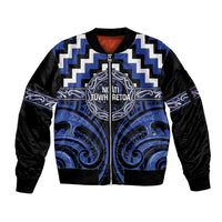 Aotearoa Ngati Tuwharetoa Personalised Sleeve Zip Bomber Jacket Maori Iwi Poutama Puhoro Tattoo LT14 Unisex Blue - Polynesian Pride
