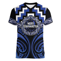 Aotearoa Ngati Tuwharetoa Personalised Women V-Neck T-Shirt Maori Iwi Poutama Puhoro Tattoo LT14 Female Blue - Polynesian Pride