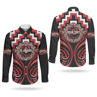 Aotearoa Te Arawa Personalised Couples Matching Long Sleeve Bodycon Dress and Long Sleeve Button Shirt Maori Iwi Poutama Puhoro Tattoo LT14 - Polynesian Pride