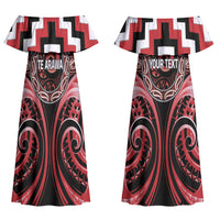 Aotearoa Te Arawa Personalised Couples Matching Off Shoulder Maxi Dress and Long Sleeve Button Shirt Maori Iwi Poutama Puhoro Tattoo LT14 - Polynesian Pride