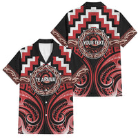 Aotearoa Te Arawa Personalised Family Matching Short Sleeve Bodycon Dress and Hawaiian Shirt Maori Iwi Poutama Puhoro Tattoo LT14 Dad's Shirt - Short Sleeve Red - Polynesian Pride