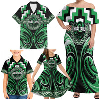Aotearoa Ngai Tahu Personalised Family Matching Off Shoulder Maxi Dress and Hawaiian Shirt Maori Iwi Poutama Puhoro Tattoo LT14 - Polynesian Pride
