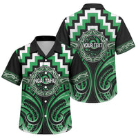 Aotearoa Ngai Tahu Personalised Family Matching Short Sleeve Bodycon Dress and Hawaiian Shirt Maori Iwi Poutama Puhoro Tattoo LT14 Son's Shirt Green - Polynesian Pride