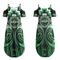 Aotearoa Ngai Tahu Personalised Family Matching Summer Maxi Dress and Hawaiian Shirt Maori Iwi Poutama Puhoro Tattoo LT14 Mom's Dress Green - Polynesian Pride
