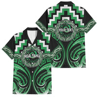 Aotearoa Ngai Tahu Personalised Family Matching Summer Maxi Dress and Hawaiian Shirt Maori Iwi Poutama Puhoro Tattoo LT14 Dad's Shirt - Short Sleeve Green - Polynesian Pride