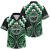Aotearoa Ngai Tahu Personalised Family Matching Tank Maxi Dress and Hawaiian Shirt Maori Iwi Poutama Puhoro Tattoo LT14 Son's Shirt Green - Polynesian Pride
