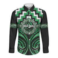 Aotearoa Ngai Tahu Personalised Long Sleeve Button Shirt Maori Iwi Poutama Puhoro Tattoo LT14 Unisex Green - Polynesian Pride