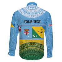 Personalised Malampa Fiji Day Family Matching Off The Shoulder Long Sleeve Dress and Hawaiian Shirt 10 October Fijian Tapa Flag Style