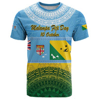 Personalised Malampa Fiji Day T Shirt 10 October Fijian Tapa Flag Style LT14 Blue - Polynesian Pride