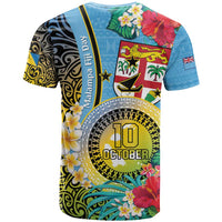 Vanuatu Malampa Fiji Day T Shirt Happy 10 October With Maps Tropical Flowers