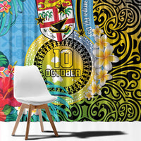 Vanuatu Malampa Fiji Day Window Curtain Happy 10 October With Maps Tropical Flowers