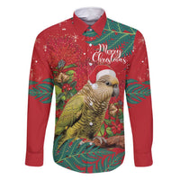 Personalised New Zealand Kakapo Christmas Family Matching Off Shoulder Maxi Dress and Hawaiian Shirt Meri Kirihimete Silver Fern Mix Pohutukawa LT14 Dad's Shirt - Long Sleeve Red - Polynesian Pride