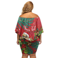 Personalised New Zealand Kakapo Christmas Family Matching Off Shoulder Short Dress and Hawaiian Shirt Meri Kirihimete Silver Fern Mix Pohutukawa LT14 - Polynesian Pride