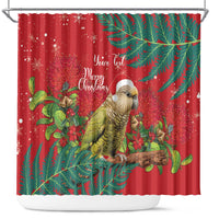 Personalised New Zealand Kakapo Christmas Shower Curtain Meri Kirihimete Silver Fern Mix Pohutukawa LT14 Red - Polynesian Pride