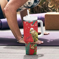 Personalised New Zealand Kakapo Christmas Tumbler With Handle Meri Kirihimete Silver Fern Mix Pohutukawa LT14 - Polynesian Pride