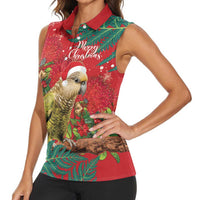 Personalised New Zealand Kakapo Christmas Women Sleeveless Polo Shirt Meri Kirihimete Silver Fern Mix Pohutukawa LT14 - Polynesian Pride
