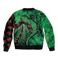 New Zealand Gecko Christmas Bomber Jacket Meri Kirihimete Paua Shell Mix Pohutukawa