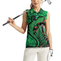 New Zealand Gecko Christmas Women Sleeveless Polo Shirt Meri Kirihimete Paua Shell Mix Pohutukawa LT14 - Polynesian Pride