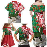 Personalised New Zealand Tuatara Christmas Family Matching Off Shoulder Maxi Dress and Hawaiian Shirt Meri Kirihimete Aotearoa Maori Mix Pohutukawa LT14 - Polynesian Pride
