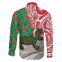 Personalised New Zealand Tuatara Christmas Family Matching Off Shoulder Short Dress and Hawaiian Shirt Meri Kirihimete Aotearoa Maori Mix Pohutukawa LT14 - Polynesian Pride