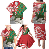 Personalised New Zealand Tuatara Christmas Family Matching Puletasi and Hawaiian Shirt Meri Kirihimete Aotearoa Maori Mix Pohutukawa LT14 - Polynesian Pride