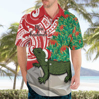 Personalised New Zealand Tuatara Christmas Hawaiian Shirt Meri Kirihimete Aotearoa Maori Mix Pohutukawa LT14 - Polynesian Pride