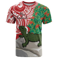 Personalised New Zealand Tuatara Christmas T Shirt Meri Kirihimete Aotearoa Maori Mix Pohutukawa LT14 Red - Polynesian Pride
