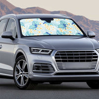 Pastel Cyan Tropical Hawaii Auto Sun Shade Seamless Monstera Plumeria Hawaiian Pattern - Polynesian Pride