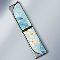Pastel Cyan Tropical Hawaii Auto Sun Shade Seamless Monstera Plumeria Hawaiian Pattern - Polynesian Pride
