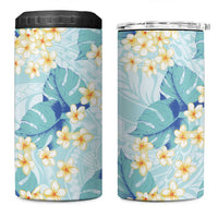 Pastel Cyan Tropical Hawaii 4 in 1 Can Cooler Tumbler Seamless Monstera Plumeria Hawaiian Pattern - Polynesian Pride