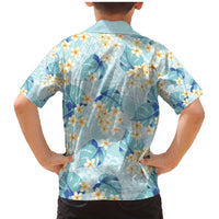 Pastel Cyan Tropical Hawaii Family Matching Mermaid Dress and Hawaiian Shirt Seamless Monstera Plumeria Hawaiian Pattern - Polynesian Pride